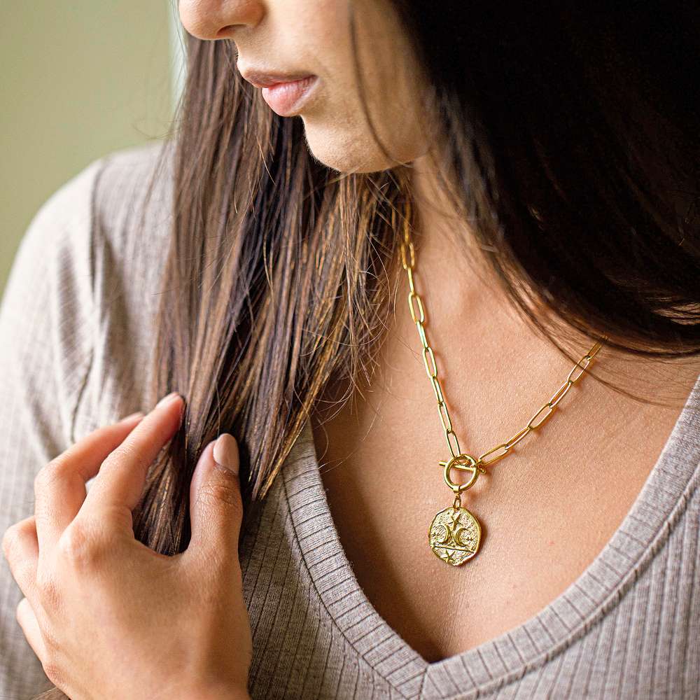 Star Moon Fob Necklace Gold